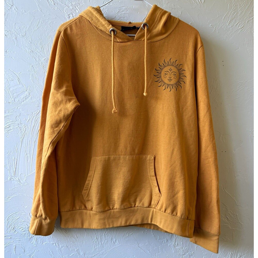CHEMISTRY Women's M Orange Sun & Moon Graphic Fleece Pullover Hoodie Pockets